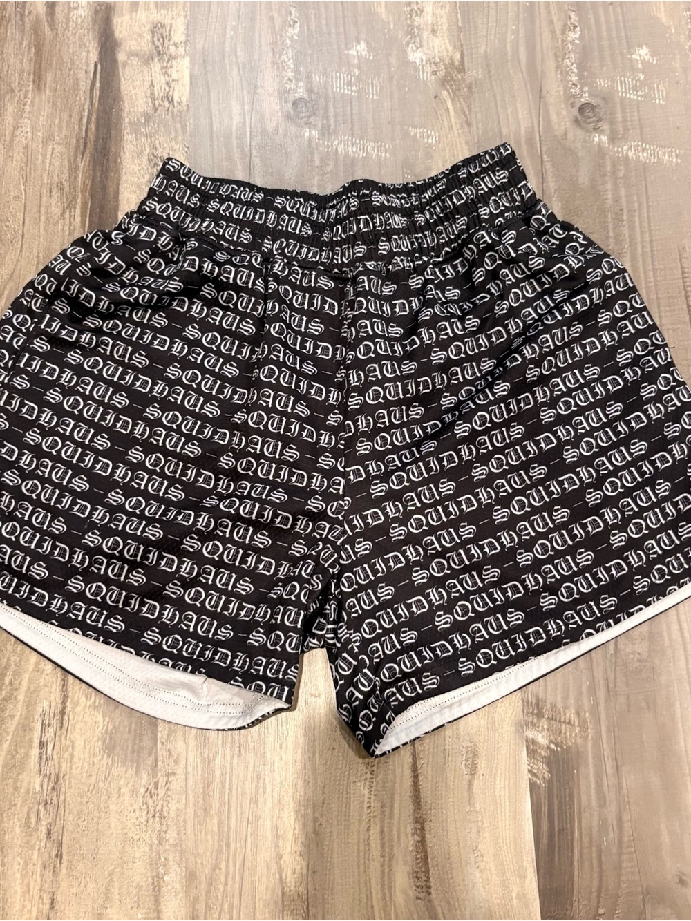 Squidhaus Mens SZ M Gothic Print All over Statement Gym Shorts Black/ White